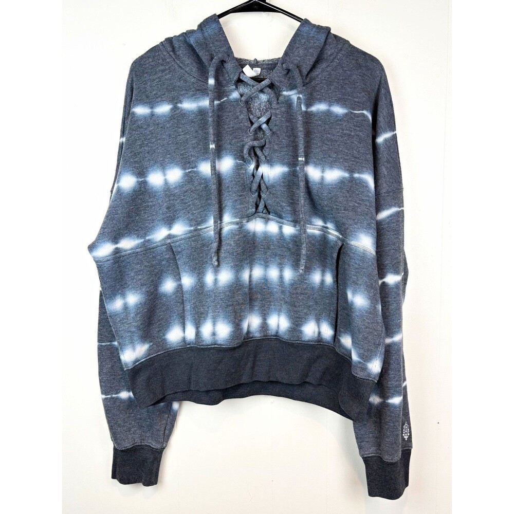 Free People Movement Hoodie Sweatshirt Tie Dye Gray Oversized Lace-Up Sz Large